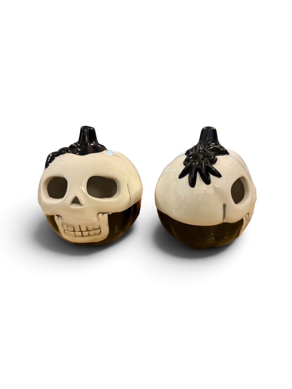Halloween Skull Pumpkin Ceramic LED light set black and Cream